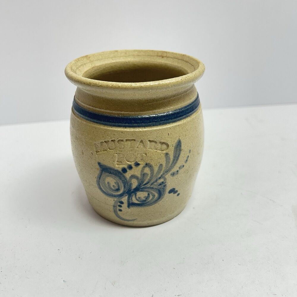 Cedar Swamp Stoneware Co Mustard Pot Cape Cod MA Salt Glaze Signed JB Cobalt